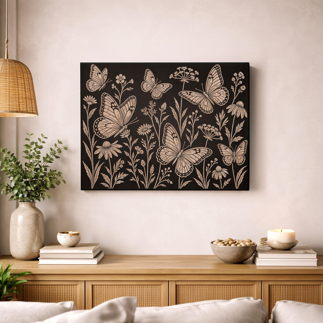 Butterfly Meadow Engraved Birch Art Panel