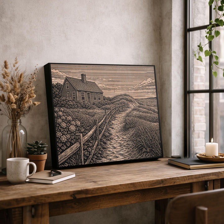 Coastal Cottage Engraved Birch Art Panel