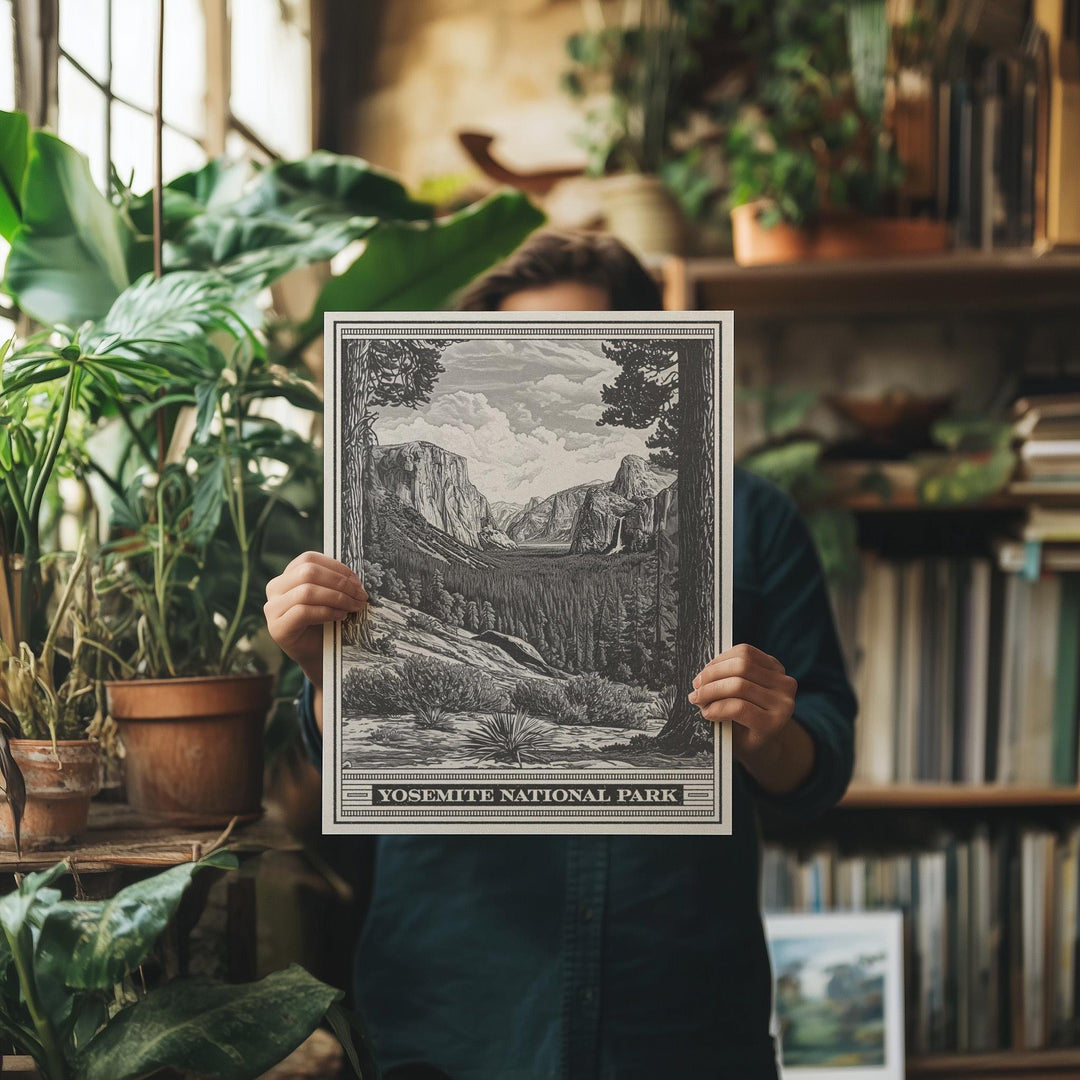 Yosemite National Park Yosemite Valley Lithograph Style Print - Vintage California poster design, archival matte fine art print. Nature gift