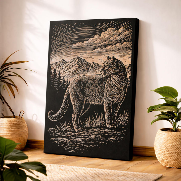 Mountain Lion in the High Country Engraved Birch Art Panel