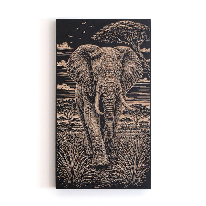 Elephant Engraved Birch Art Panel