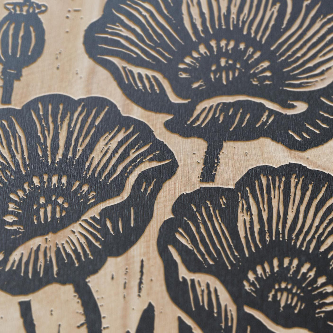 Poppy Flowers Engraved Birch Illustration