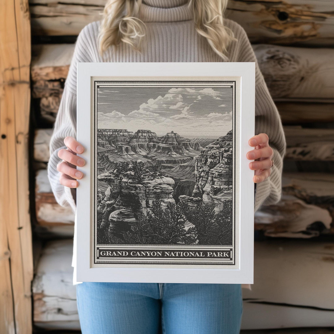 Grand Canyon Southern Rim National Park Lithograph - Vintage Arizona poster design, archival quality matte fine art print. Outdoorsy Gift.