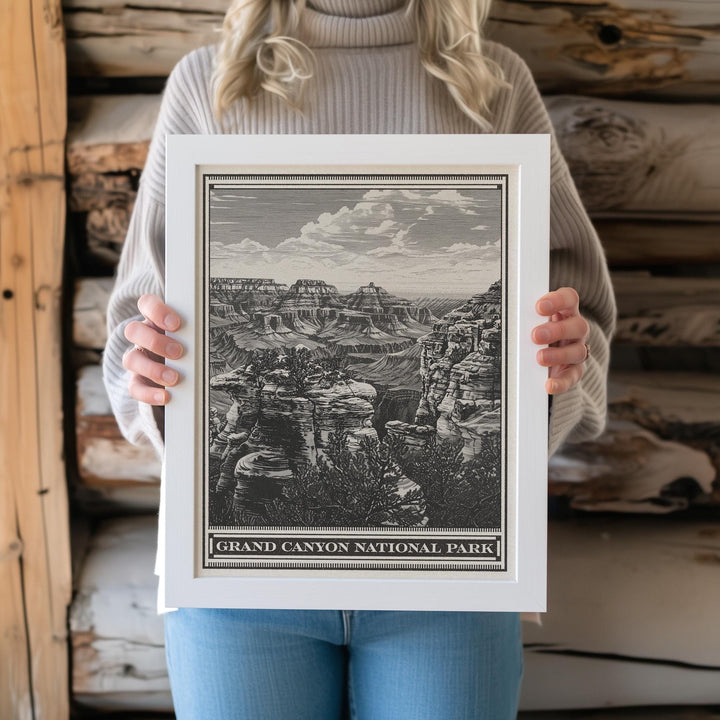 Grand Canyon Southern Rim National Park Lithograph - Vintage Arizona poster design, archival quality matte fine art print. Outdoorsy Gift.