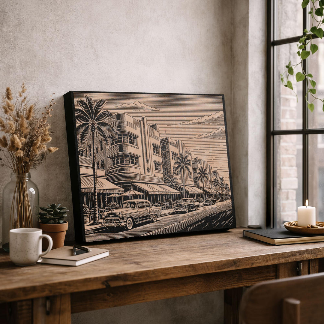 Miami Ocean Drive Engraved Birch Art Panel