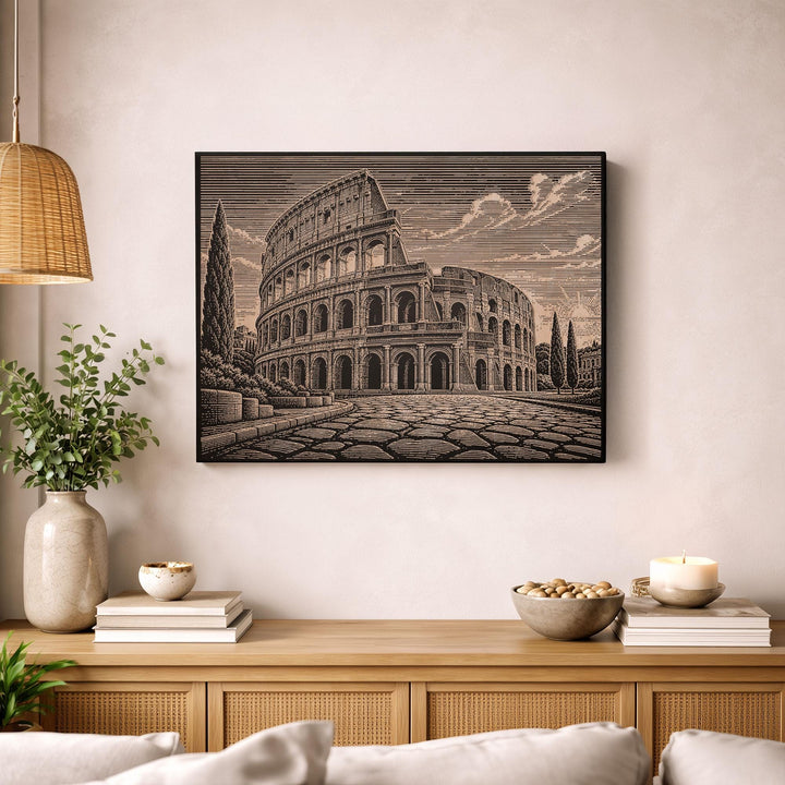 Rome Colosseum Engraved Birch Art Panel