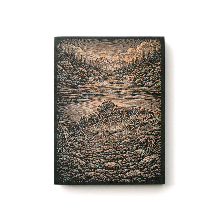 Mountain Stream Brook Trout Engraved Birch Art Panel