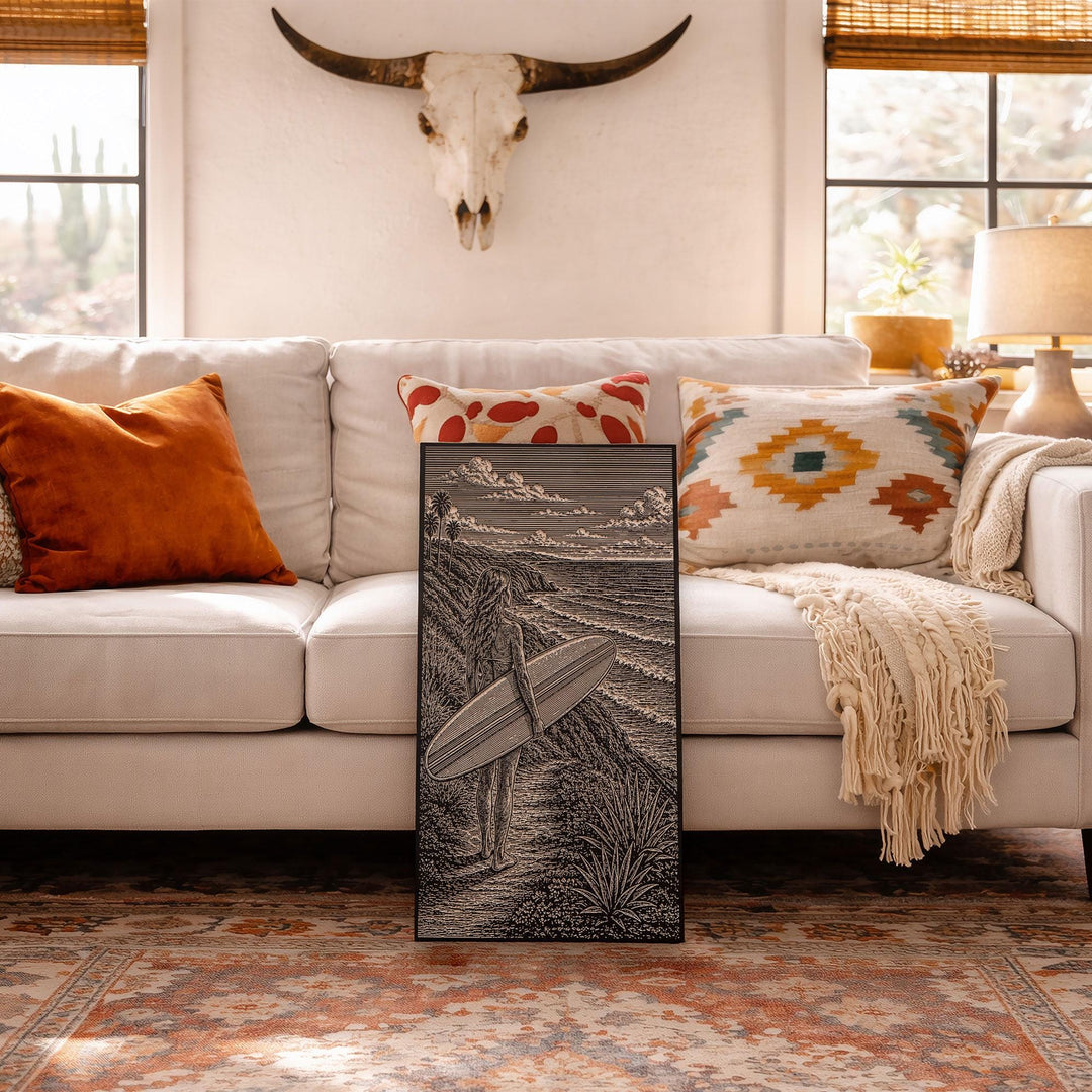 Longboarder on the Bluff Engraved Illustration