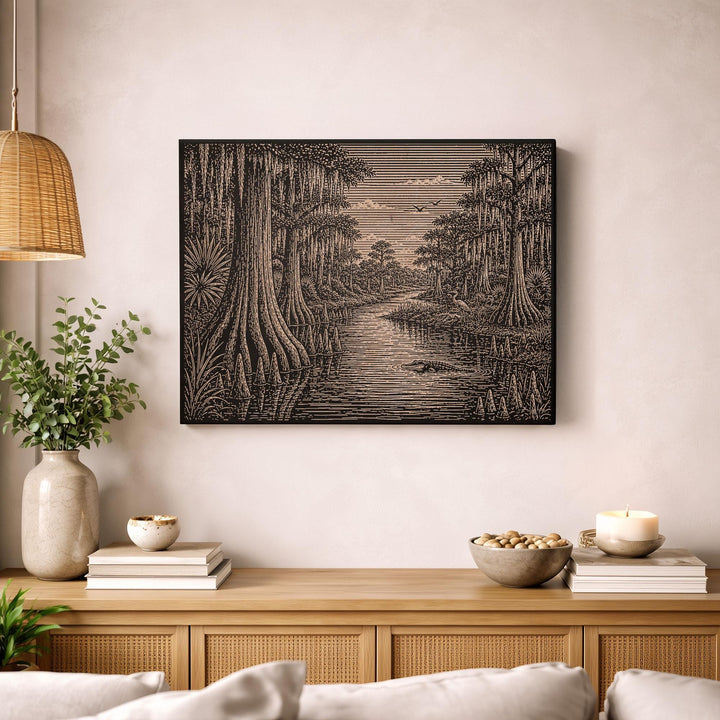 Bayou Cypress Waterway Engraved Birch Art Panel