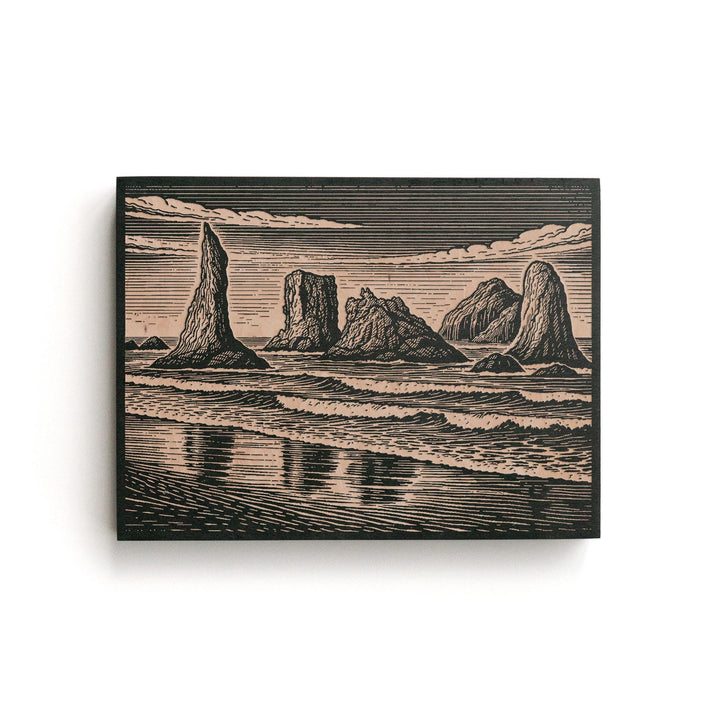 Bandon Beach Sea Stacks Engraved Birch Art Panel