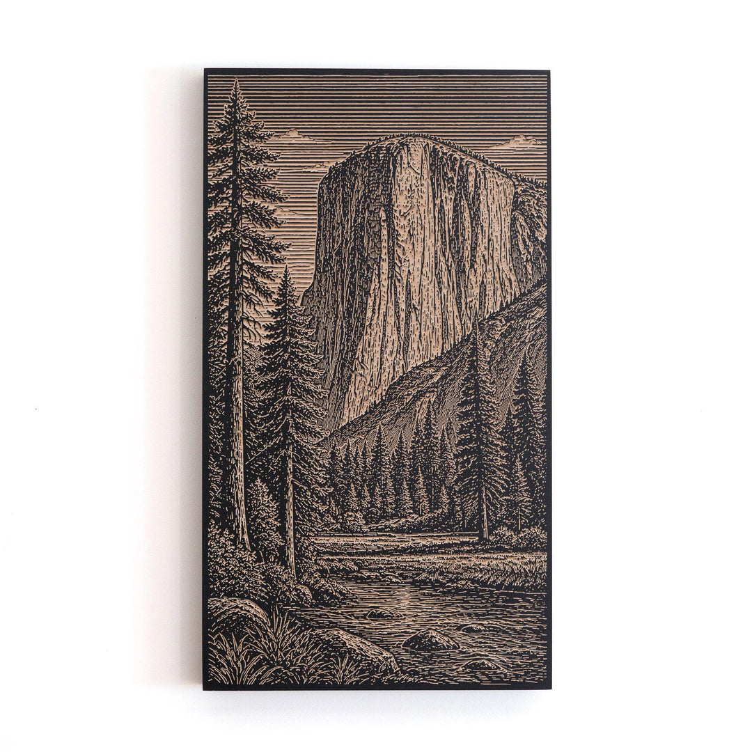 Yosemite Granite Wall and Pines Engraved Birch Art Panel