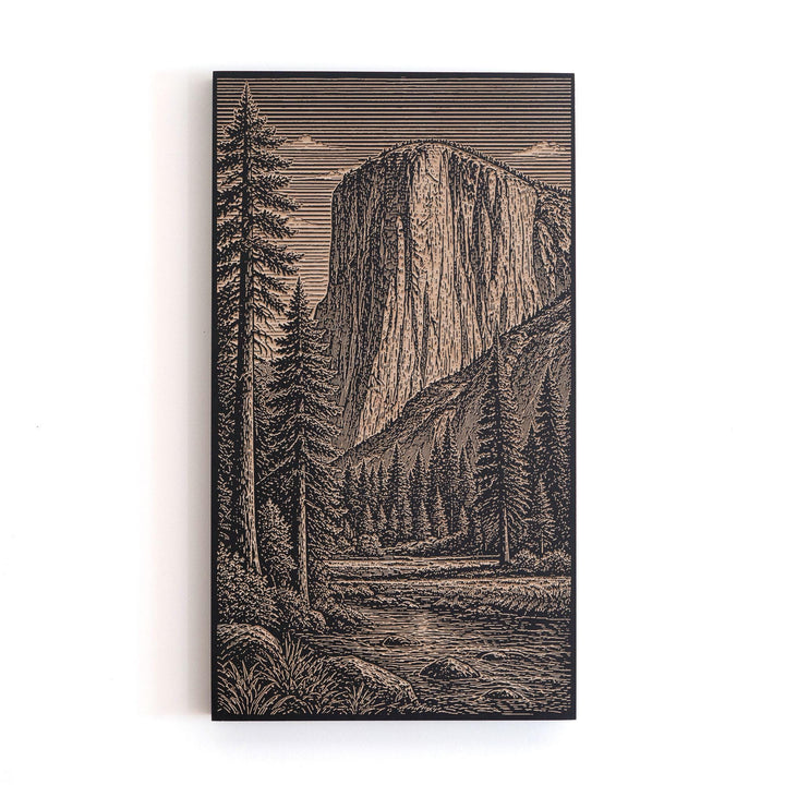 Yosemite Granite Wall and Pines Engraved Birch Art Panel