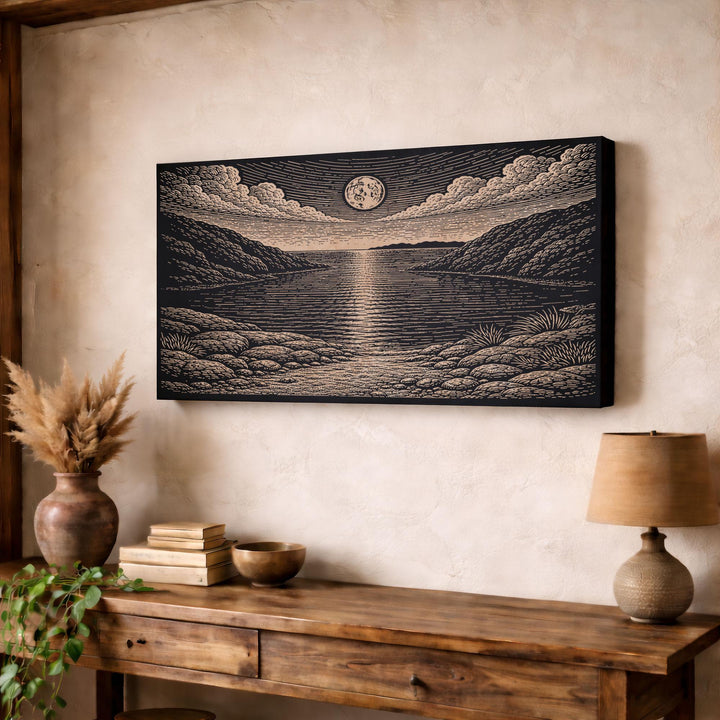 Moonlit Tidal Inlet Engraved Birch Art Panel