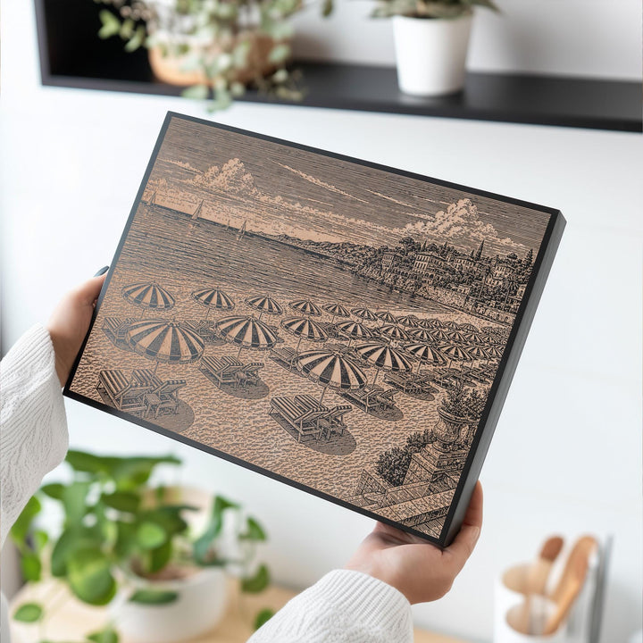 Mediterranean Beach Resort Engraved Illustration