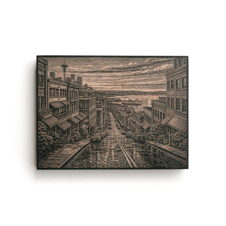 Seattle Market Hill Engraved Birch Art Panel