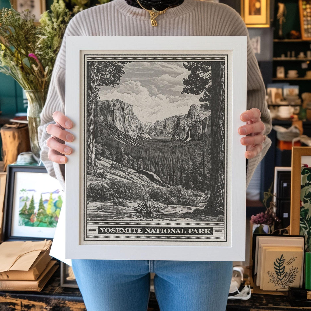 Yosemite National Park Yosemite Valley Lithograph Style Print - Vintage California poster design, archival matte fine art print. Nature gift