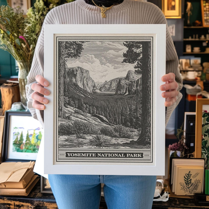 Yosemite National Park Yosemite Valley Lithograph Style Print - Vintage California poster design, archival matte fine art print. Nature gift