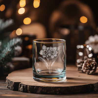 Narcissus Flower Glasses | Floral Themed Whiskey, Wine & Beer Glassware, Gardner Drinkware, December Birth Month Gift, Daffodil Spring Decor