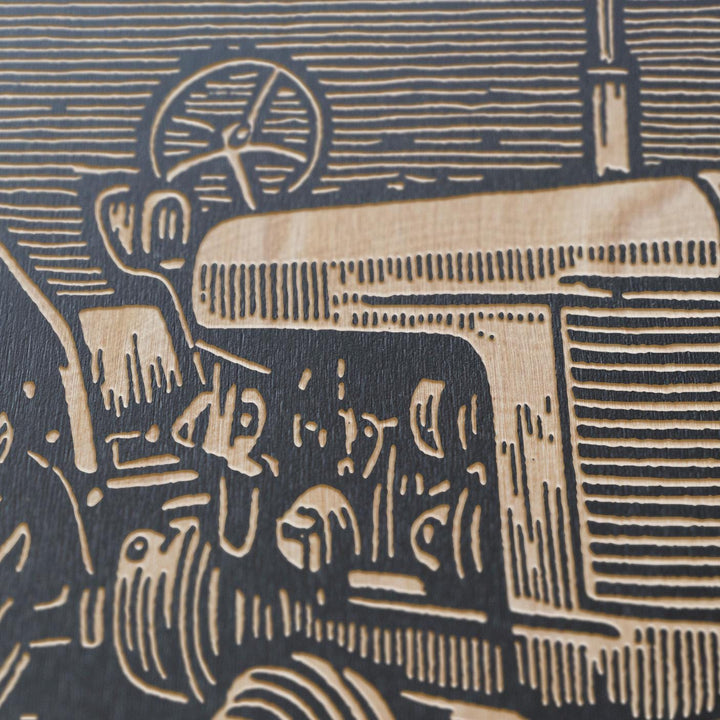 Farm Tractor Engraved Illustration