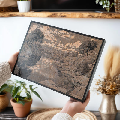 Sunset Reflection at Watson Lake Engraved Illustration