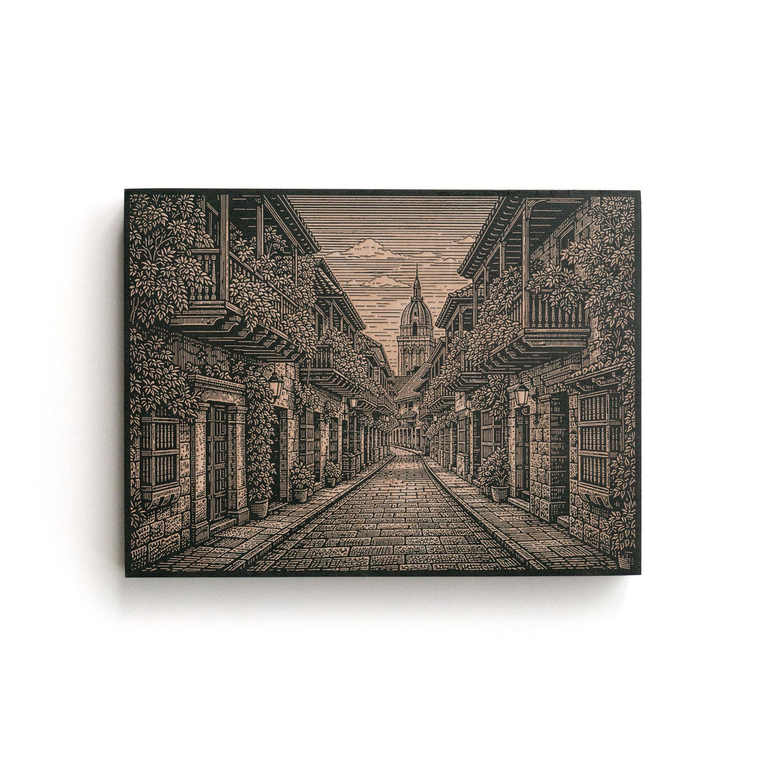 Cartagena Street Engraved Birch Art Panel