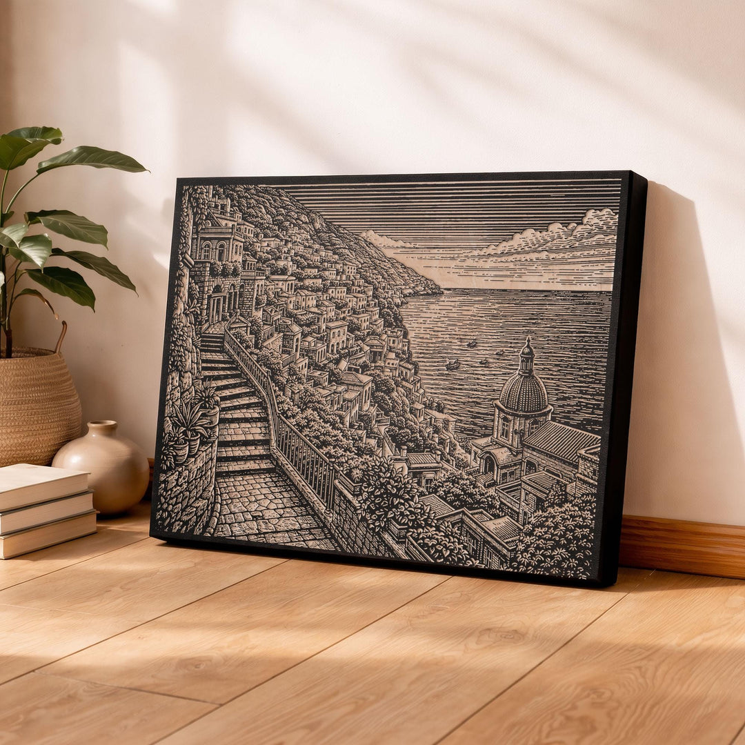 Positano Italy Engraved Birch Art Panel