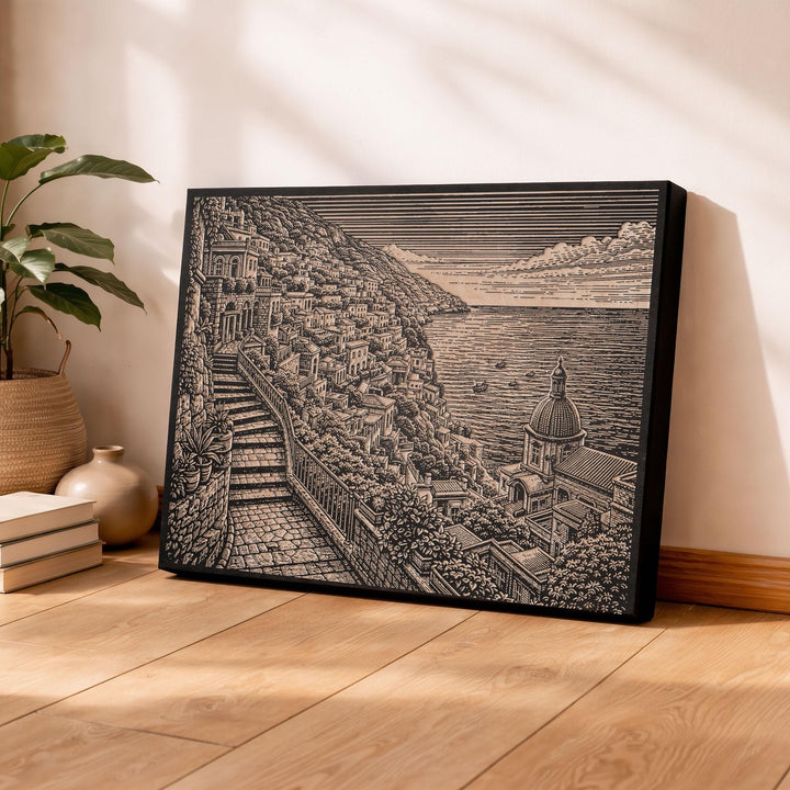 Positano Italy Engraved Birch Art Panel