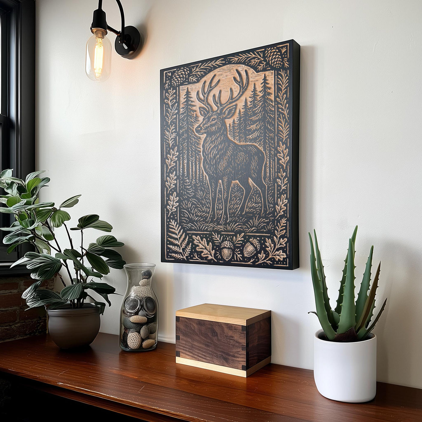 Deer in the Forest Engraved Birch Illustration