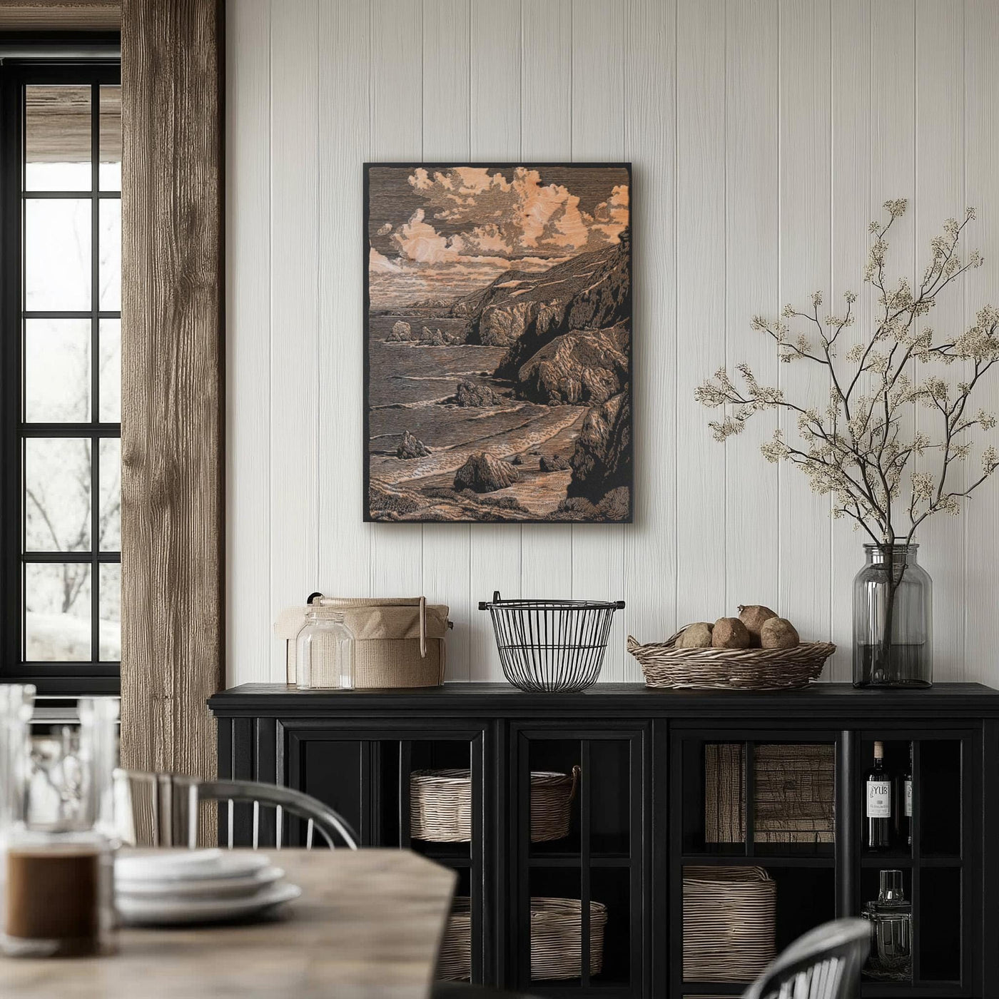 Rugged Big Sur Coast Engraved Illustration