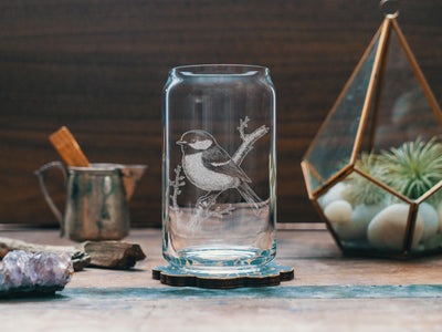 Chickadee Glasses | Birding Personalized Whiskey, Wine & Beer Glassware, Nature Inspired Drinkware, Maine Bird Wildlife Decor, Birder Gift