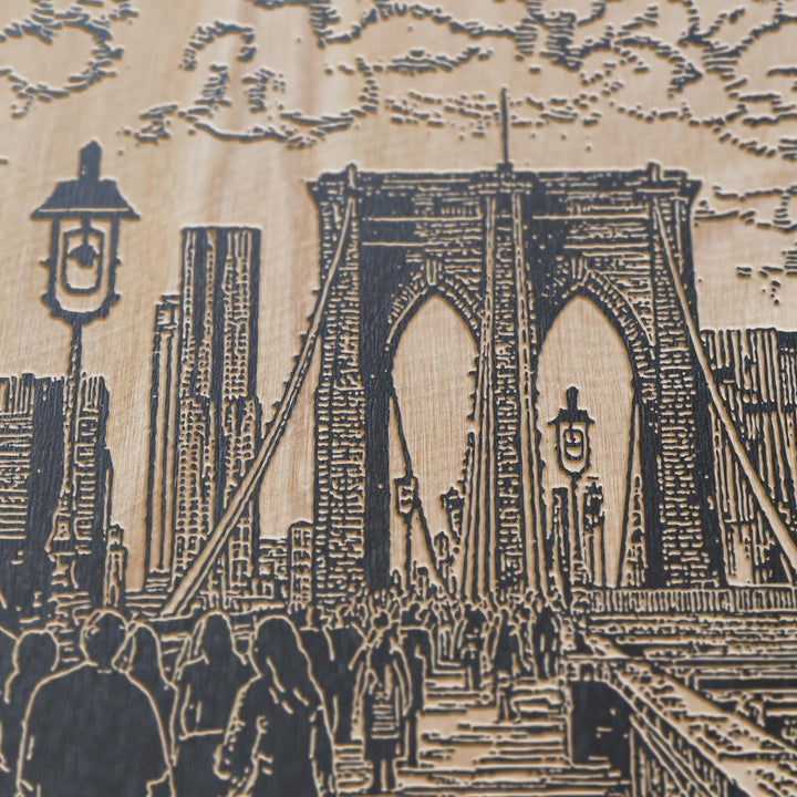 New York Brooklyn Bridge Engraved Illustration