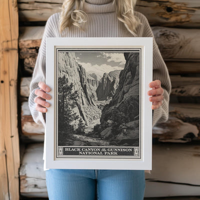 Black Canyon of the Gunnison National Park Lithograph Style Print - Vintage Colorado archival matte fine art print. Mountain Hiking gift