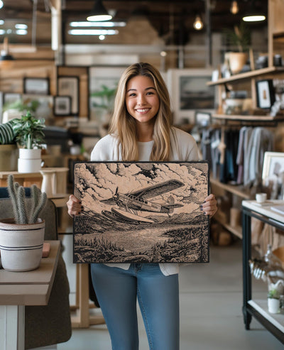 Bush Plane Engraved Illustration