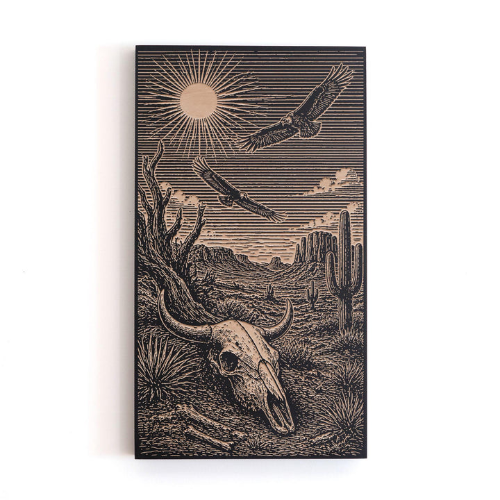 Vultures Circling in Desert Engraved Birch Art Panel