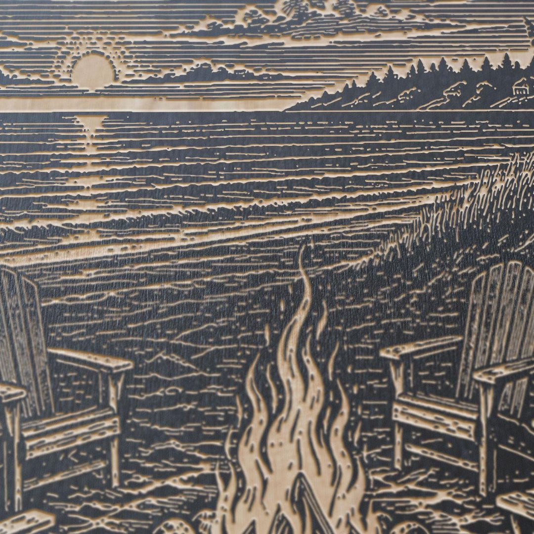 Beach Bonfire at Sunset Engraved Illustration