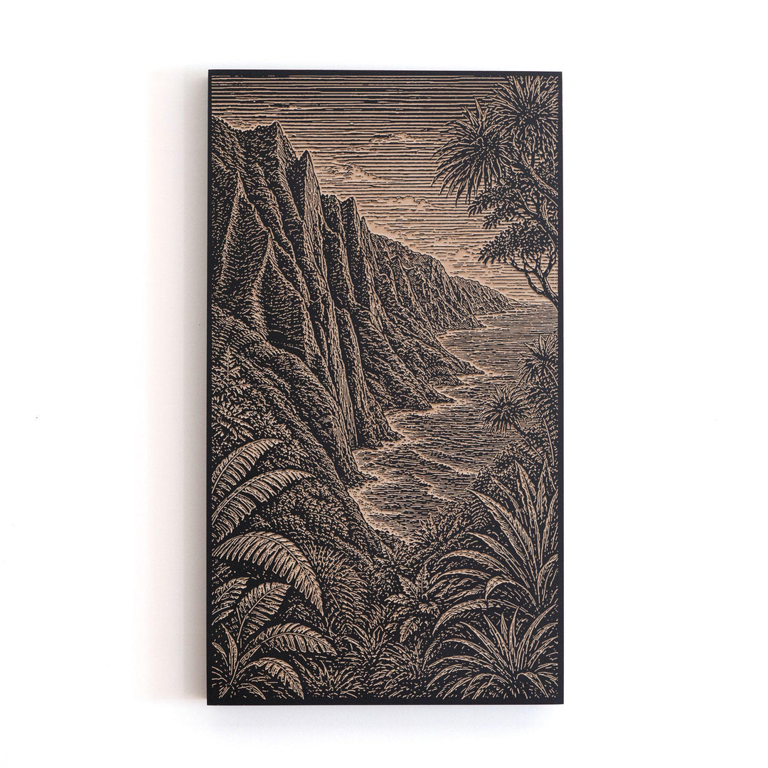 Nā Pali Coast Engraved Birch Art Panel