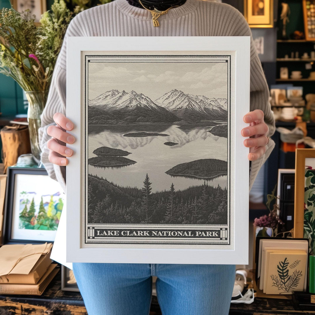 Lake Clark National Park Lithograph Style Print - Vintage Alaska archival matte fine art print gift. Dena&amp;