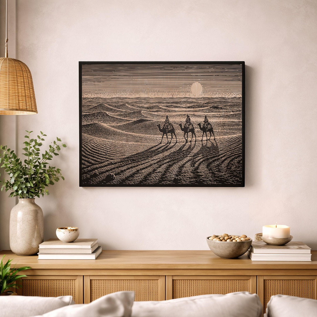 Camels in the Sahara Engraved Birch Art Panel