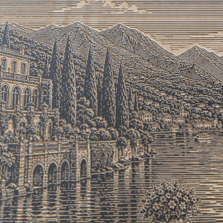 Lake Como Villa Engraved Birch Art Panel