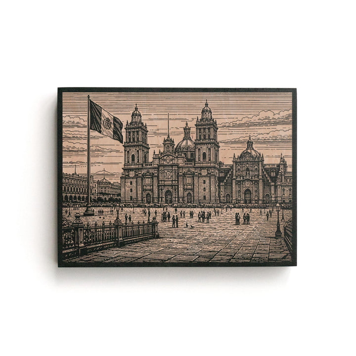 Zocalo Mexico City Engraved Birch Art Panel