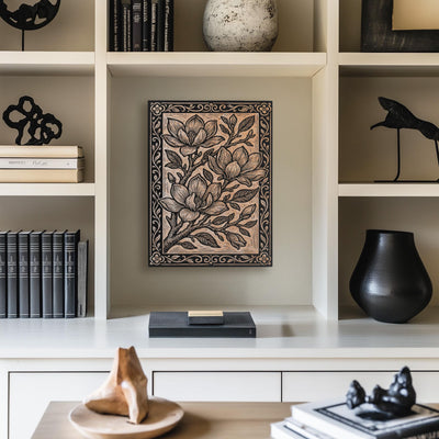 Magnolia Blossoms Engraved Birch Illustration