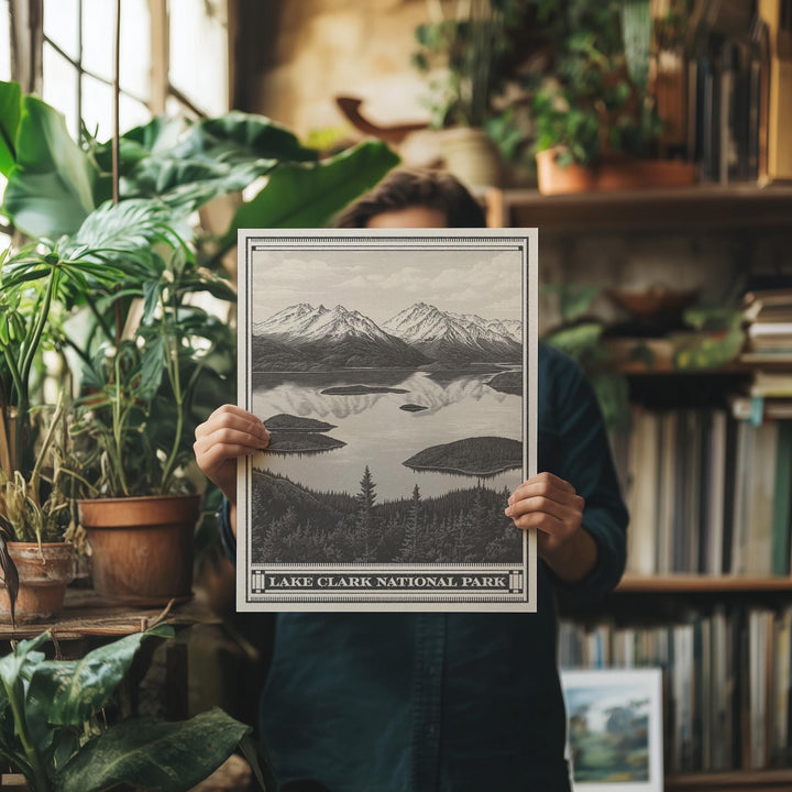 Lake Clark National Park Lithograph Style Print - Vintage Alaska archival matte fine art print gift. Dena&amp;