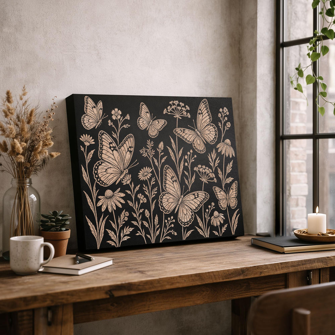 Butterfly Meadow Engraved Birch Art Panel