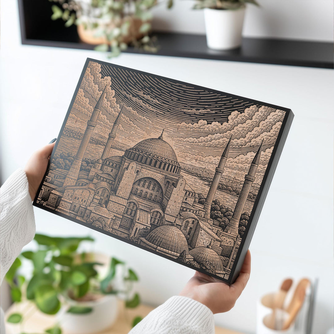 Blue Mosque Engraved Birch Art Panel