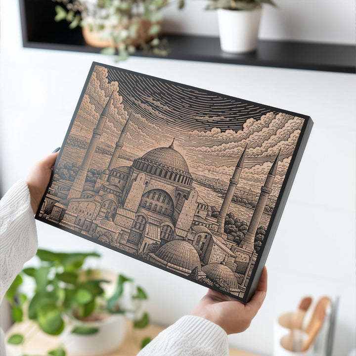 Blue Mosque Engraved Birch Art Panel