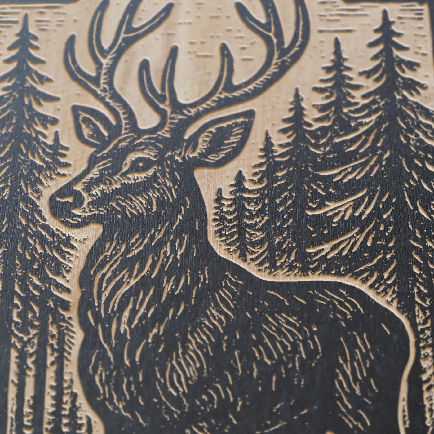 Deer in the Forest Engraved Birch Illustration