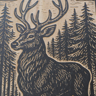 Deer in the Forest Engraved Birch Illustration