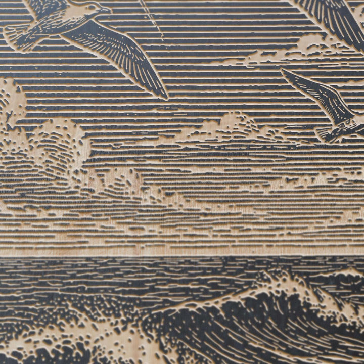 Seagulls Over a Dramatic Seascape Engraved Birch Art Panel