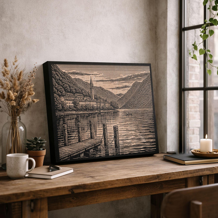 Lake Como Italy Engraved Birch Art Panel