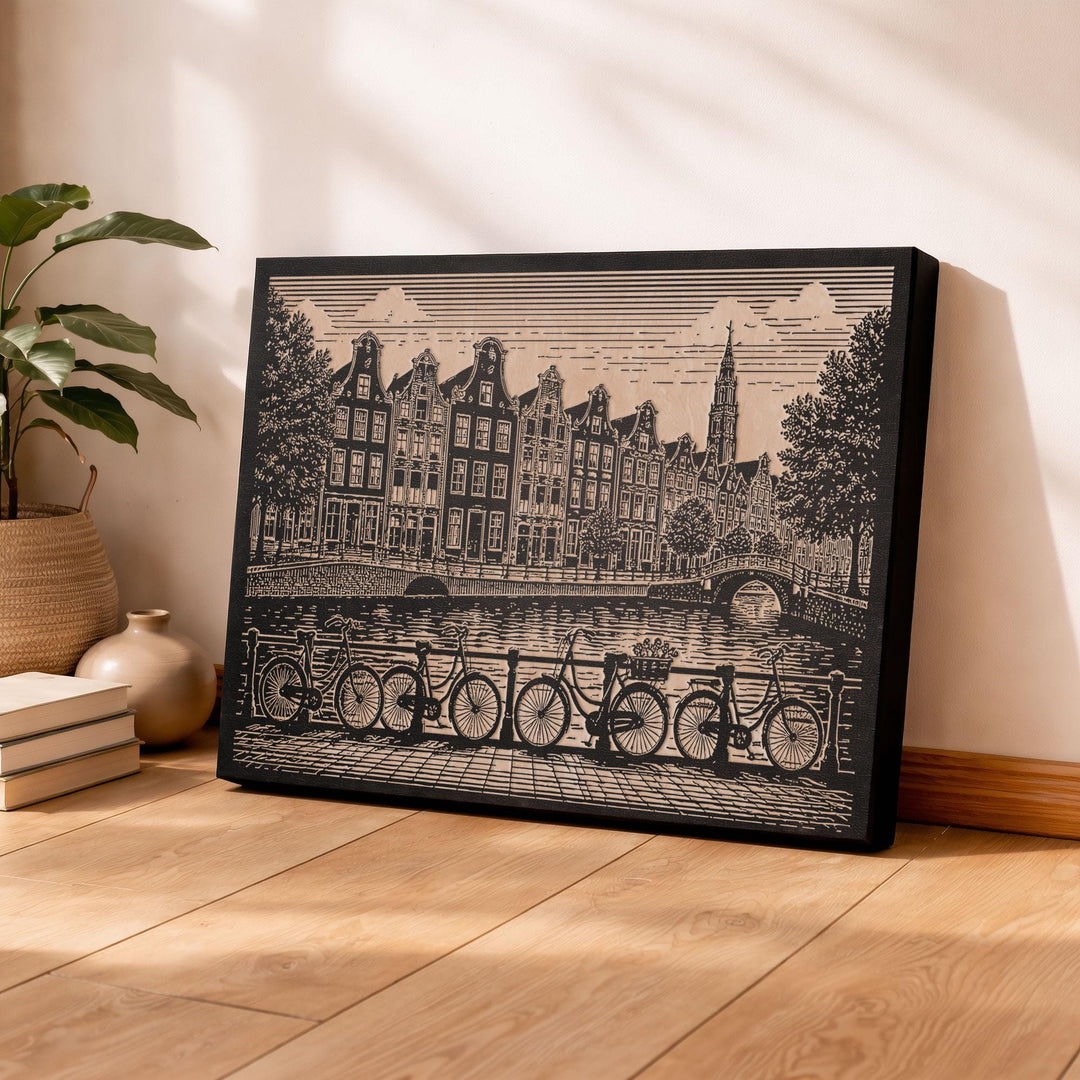 Amsterdam Canal Engraved Birch Art Panel